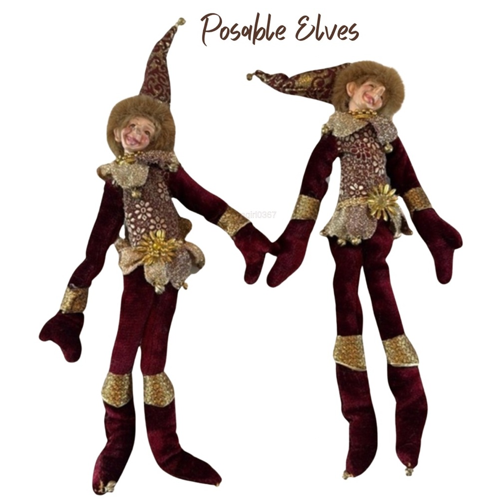 Vintage Christmas Traditions by Aldik Posable Elf | Jester in a Burgundy Velvet